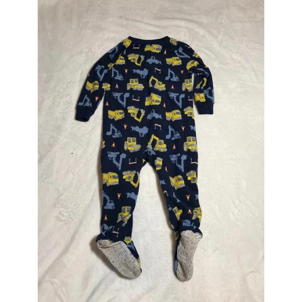 5/$25 Carter's Footed Sleeper Kids 24M Navy Construction Trucks Fleece